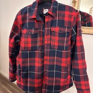 Zara Red and Navy Checkered Shacket